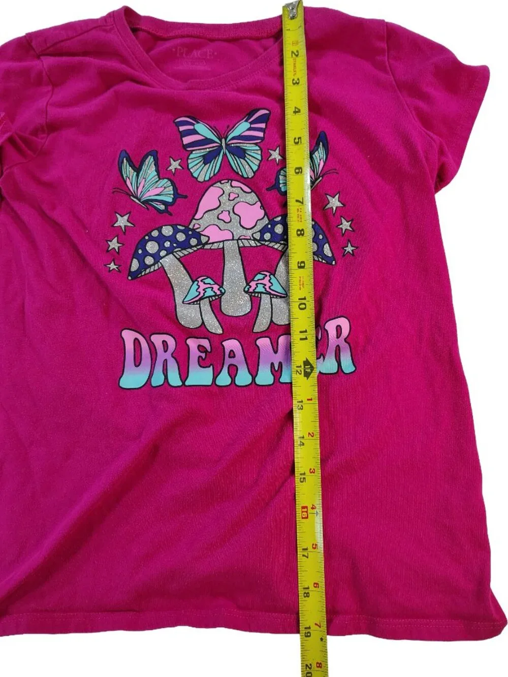 Girls Red Large Short Sleeve The Childrens Place Dreamer Glitter Themed T-Shirt